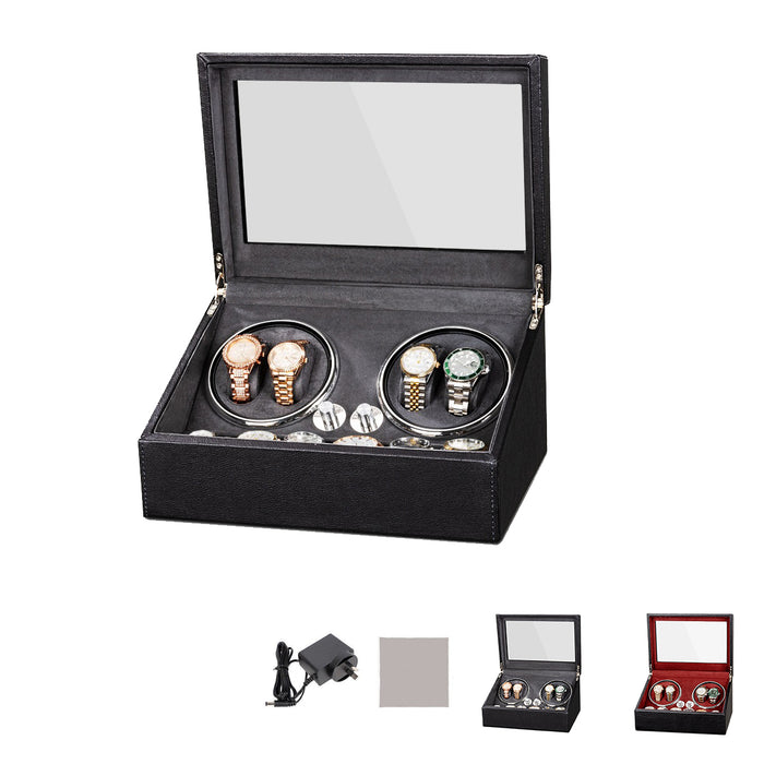 4+6 Slots Automatic Watch Winder PU Watch Case Rotating Display Box 2Color