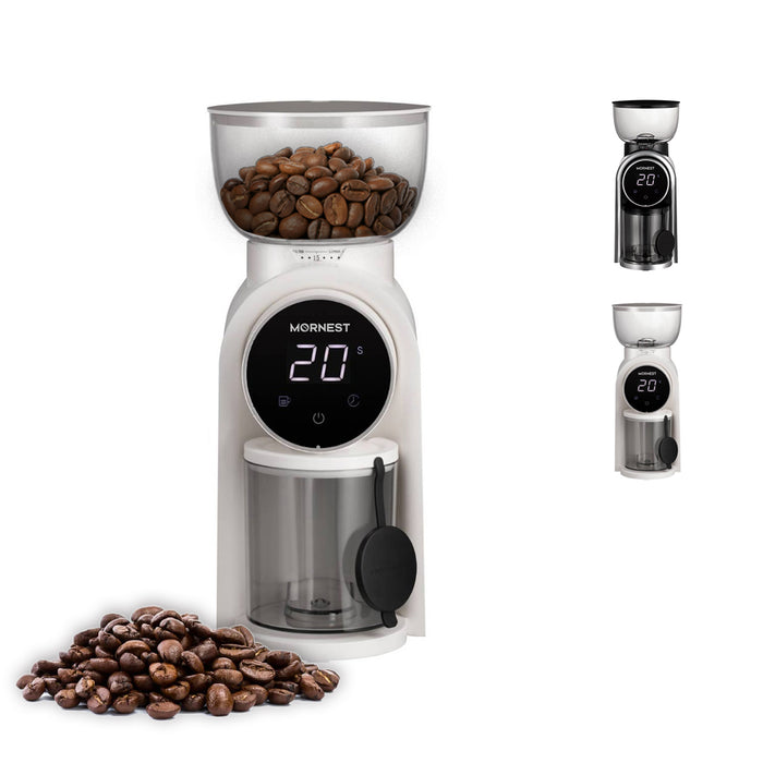 Mornest Electric Burr Coffee Grinder – Conical Burr Grinder with 25 Grind Settings with Digital Touch Control, for Espresso, Filter, French Press, Cold Brew, Black/White