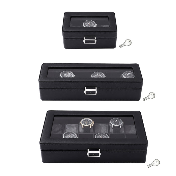 3/6/12 Grids Watch Storage Case Organizer With Key Lock Transparent Display