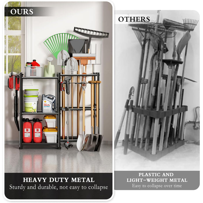 Garden Garage Yard Tool Organizer Stand Storage Metal Rack Black 3-tier 70-hole