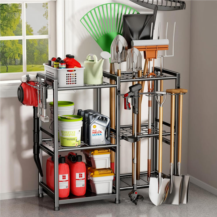 Garden Garage Yard Tool Organizer Stand Storage Metal Rack Black 3-tier 70-hole