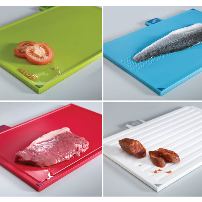 Plastic Cutting Board Set - 4-Piece Color-Coded Chopping Board With Storage Case