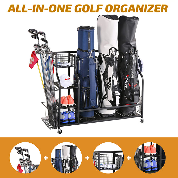 3 Golf Bag All In One Organizer Garage Storage Extra Large Rack Black Extra L