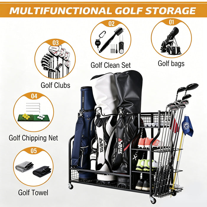 3 Golf Bag All In One Organizer Garage Storage Extra Large Rack Black Extra L