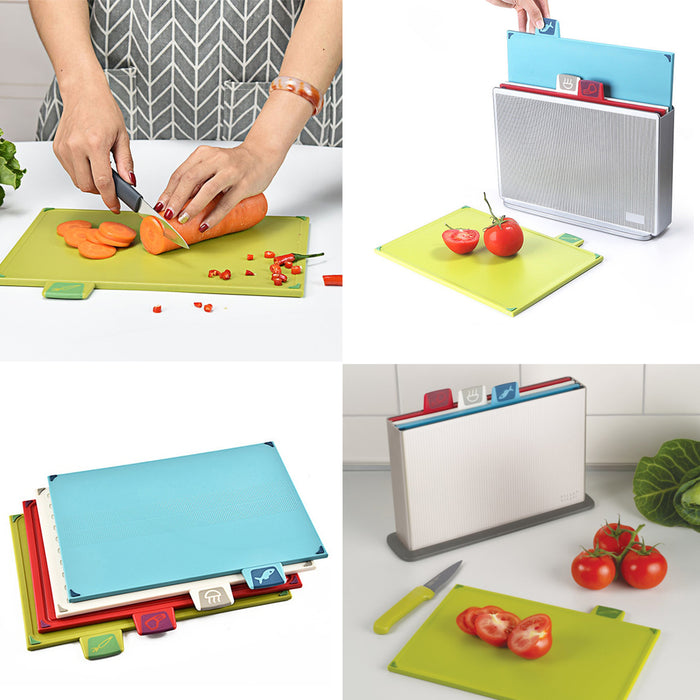 Plastic Cutting Board Set - 4-Piece Color-Coded Chopping Board With Storage Case