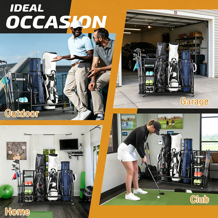 3 Golf Bag All In One Organizer Garage Storage Extra Large Rack Black Extra L