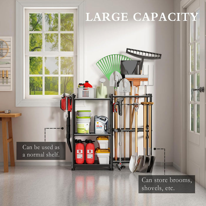 Garden Garage Yard Tool Organizer Stand Storage Metal Rack Black 3-tier 70-hole