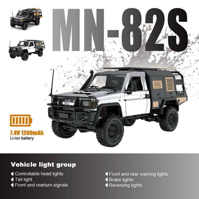 MN-82S 1/12 RC Car 4WD LandCruiser Crawler Truck Toy 2.4G Remote Control LC79 Vehicle Light Group  (7.4V 1200mAh)18650Li-ion
