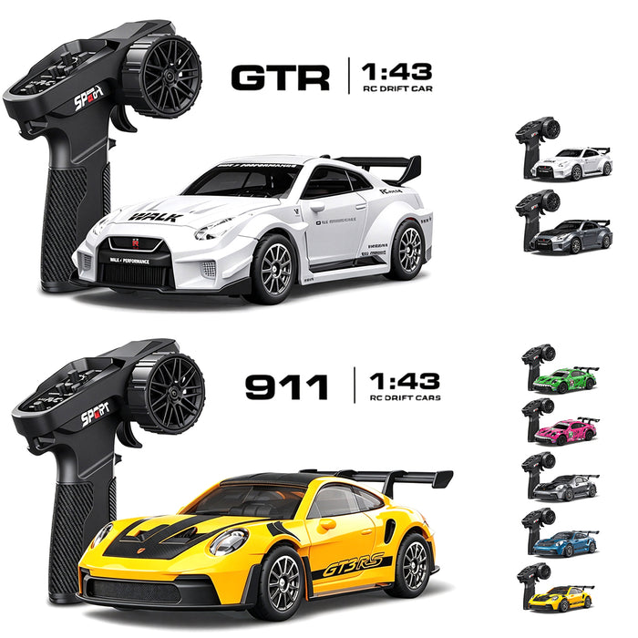 HStar 1/43 RC Remote Control Drift Car 4WD Gyro Alloy LED Model Toy RTR 911/GTR