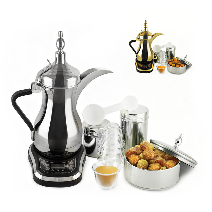 Electric Arabic Coffee Maker 12Pcs Set 600ml StainlessSteel Digital Display