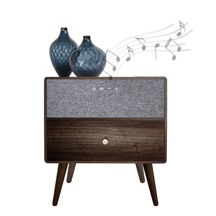Bedside Table Built In Bluetooth Speaker With Wireless Charger & Storage Drawer
