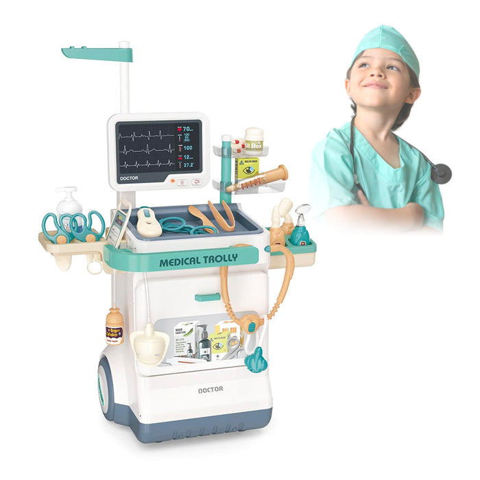 Doctor Mobile Medical Staition Set Pretend Play Kids Toy 26 Pcs Lights & Sounds