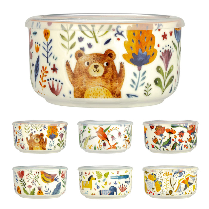 Signature BPA Free 621 ml Forest Animals 12pcs set Ceramic stoneware 6 Bowls With 6Lids