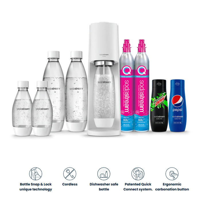 SodaStream Terra Sparkling Water Maker Quick Connect Co2 Technology Family Pack