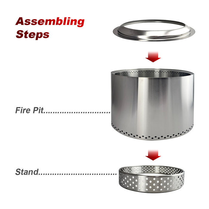 TOW Smokeless Fire Pit 15inch Wood Burning Fireplaces Portable Outdoor Bonfire Firepit with Stand, Backyard, Patio & Camping, Stainless Steel, Easy Ignition & Setup