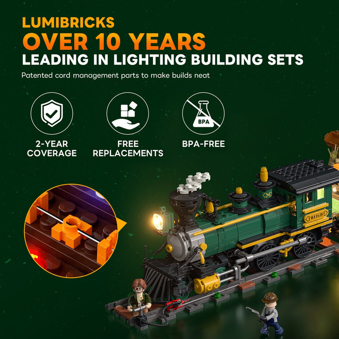 Lumibricks F9036 14003 Wild West Freight Train 1524Pcs LED Brick Train Set