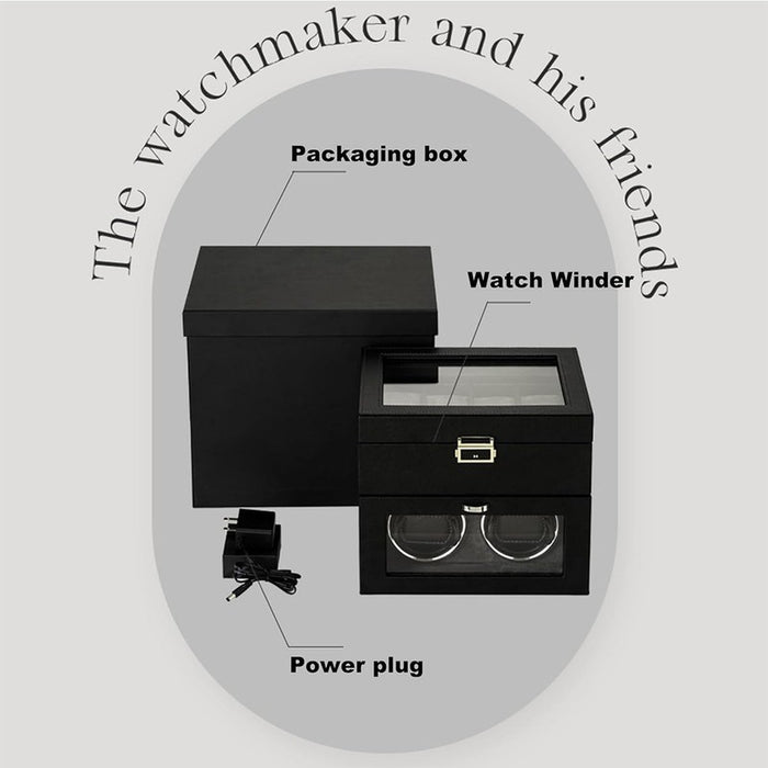 2+8 Slots Automatic Watch Winder with Key Lock – PU Leather Watch Storage Box, 2 Rotating Winders + 8 Storage Slots, Silent Japanese Motor, 2 Modes & LED Light – Perfect Gift