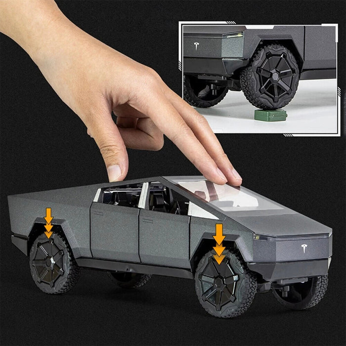1:24 Tesla Cybertruck Die-cast Model Car With Motorcycle & Camper Trailer