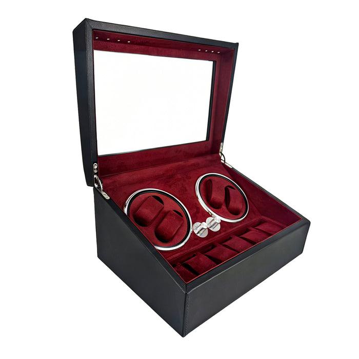 4+6 Slots Automatic Watch Winder PU Watch Case Rotating Display Box 2Color