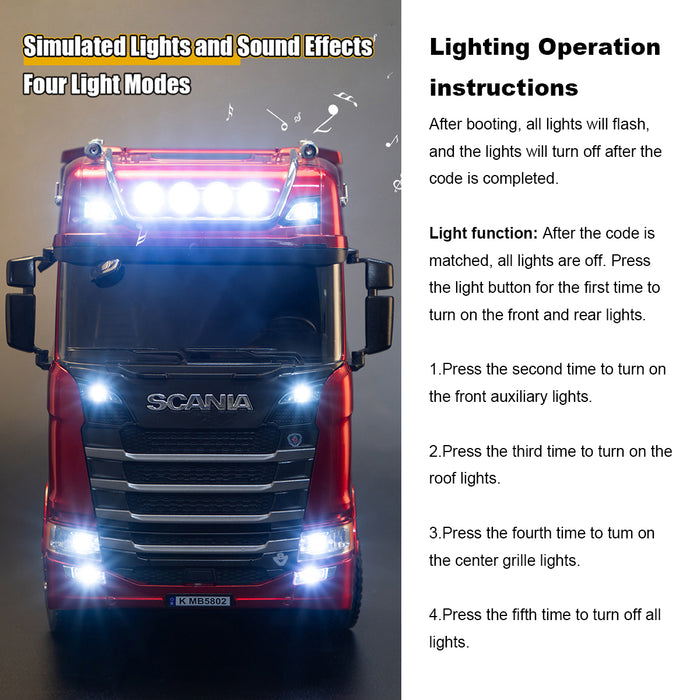Red 1/18 Scale Rc Scania 770s Truck Rtr 2.4G remote Light & Sound Full FunctionLight