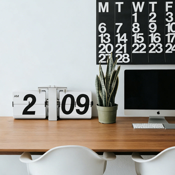 Auto Flip-style Table Desk Wall Clock 24 Hours Battery Powered Dual-purpose