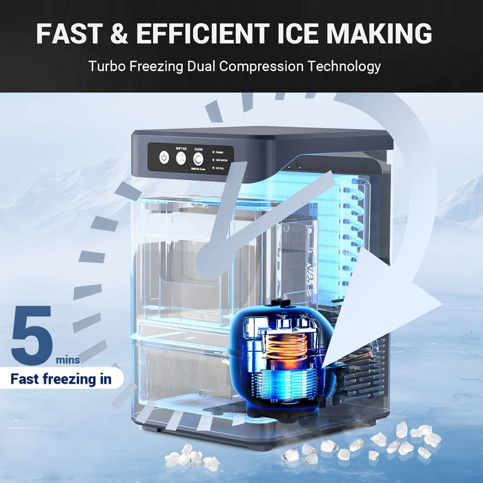 Mornest Crunchy Chewable Nugget Ice Maker with Water Tank, Soft Restaurant-Style Ice in 5 Min, 17kg/24hr, Front-Load Portable Ice Machine Fits Under Cabinets, One-Touch Self-Clean, Stainless Steel