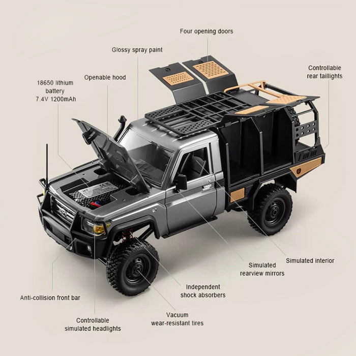 MN-82S 1/12 RC Car 4WD LandCruiser Crawler Truck Toy 2.4G Remote Control LC79 Vehicle Light Group  (7.4V 1200mAh)18650Li-ion