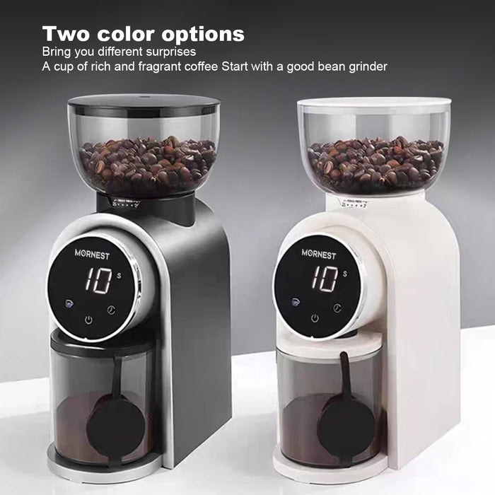 Mornest Electric Burr Coffee Grinder – Conical Burr Grinder with 25 Grind Settings with Digital Touch Control, for Espresso, Filter, French Press, Cold Brew, Black/White