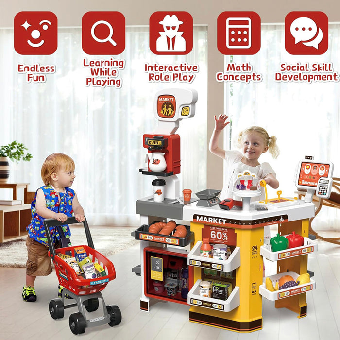 Supermarket Shopping Toy Set With lights Smoke & Sounds Pretend Play Grocery