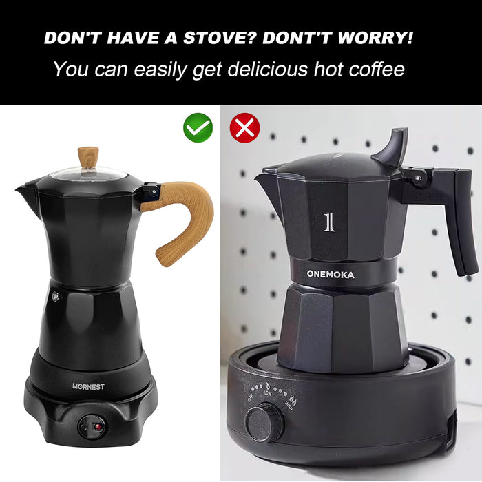 Mornest Electric Moka Coffee Maker Pumpkin Pot Classic Italian Auto Power Off 6Cup