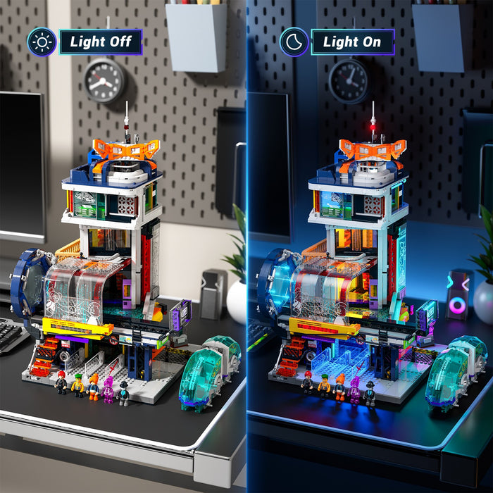 Lumibricks L9098 17006 Cyberpunk Floating Train Station 2760 Pcs LED Bricks Set