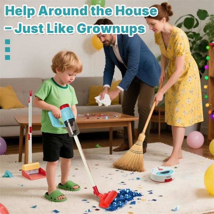 Kids Cleaning Set Pretend Play 3 in 1 Set Vacuum Broom & Mop Light & Sound 3+