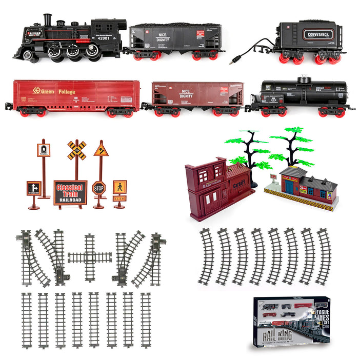 Rail King Classical Electric Train Set Steam Locomotive Model with Tracks