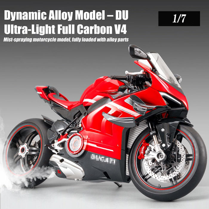 Model 1:7 Effects V4 Sound Motorcycle Upgraded 1:7 Scale V4 Diecast Alloy Motorcycle Model with Sound Effects Scale Alloy Diecast with