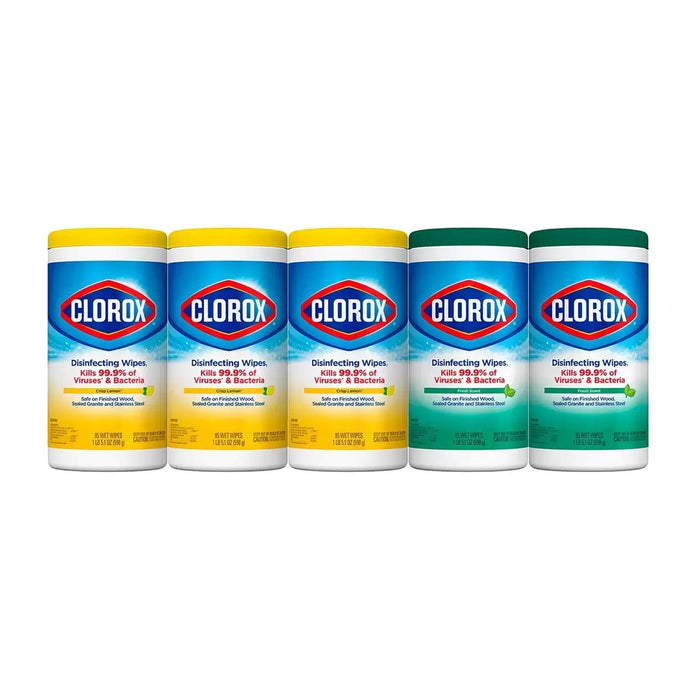 Clorox Disinfecting Bleach-Free Cleaning Wipes Variety Pack 5 x 85 Wipes 2 Fresh Scent, 3crisp Lemon