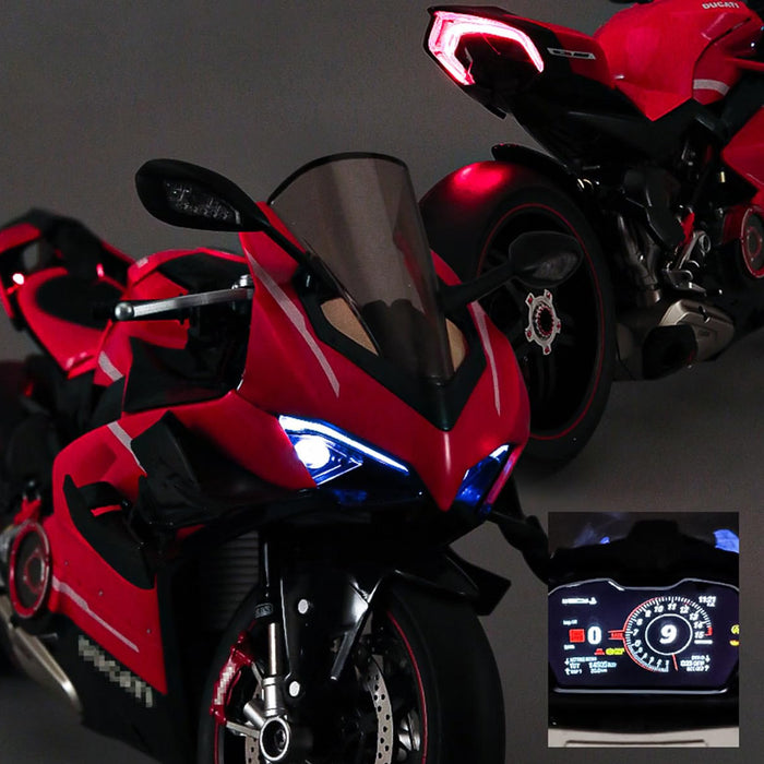 Model 1:7 Effects V4 Sound Motorcycle Upgraded 1:7 Scale V4 Diecast Alloy Motorcycle Model with Sound Effects Scale Alloy Diecast with