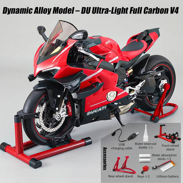 Model 1:7 Effects V4 Sound Motorcycle Upgraded 1:7 Scale V4 Diecast Alloy Motorcycle Model with Sound Effects Scale Alloy Diecast with