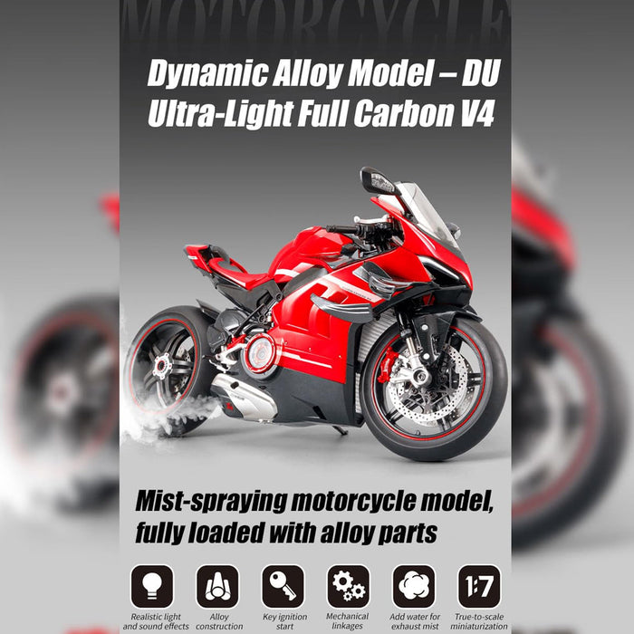 Model 1:7 Effects V4 Sound Motorcycle Upgraded 1:7 Scale V4 Diecast Alloy Motorcycle Model with Sound Effects Scale Alloy Diecast with