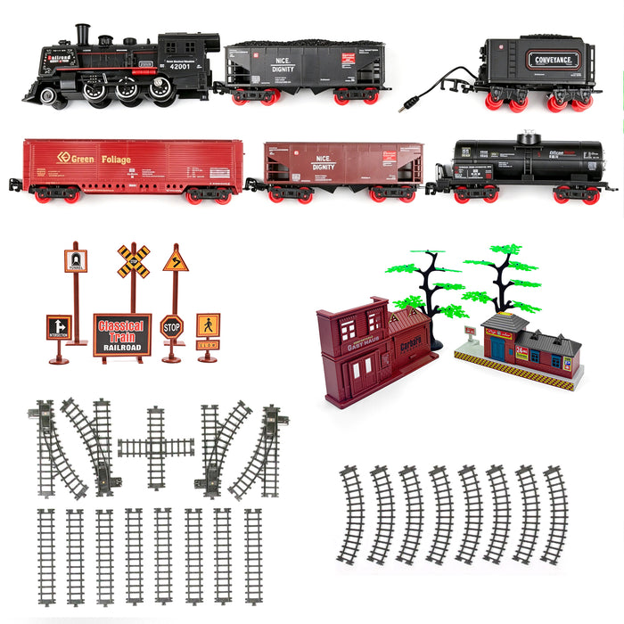 Rail King Classical Electric Train Set Steam Locomotive Model with Tracks