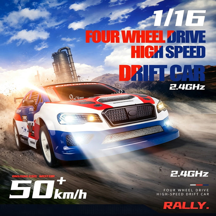 1/16 4WD Brushless RC Rally Drift Car, Subaru WRX WRC Style 2.4GHz Full Proportional Remote Control Vehicle, ESP Gyro Stabilization, 2 Sets of Tires, LED Lights, Metal Shocks, 60km/h High Speed Hobby RC Car, Sydney Local Stock