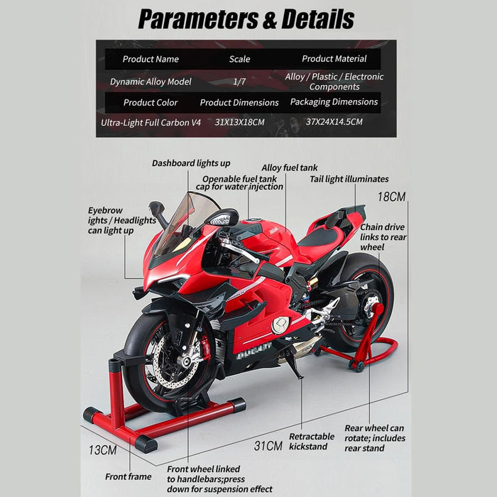 Model 1:7 Effects V4 Sound Motorcycle Upgraded 1:7 Scale V4 Diecast Alloy Motorcycle Model with Sound Effects Scale Alloy Diecast with
