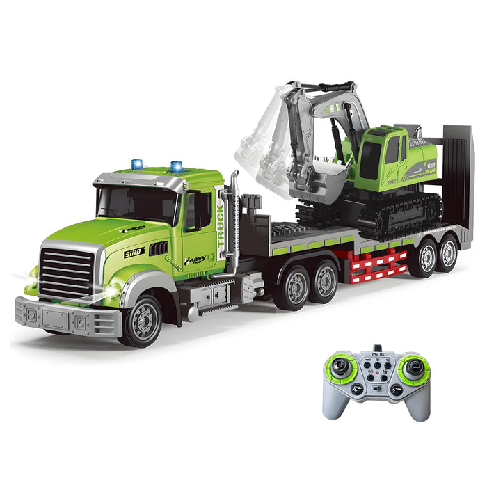 RC Heavy Flatbed Truck & Excavator Set, 2.4Ghz Remote Control Lights & Sounds