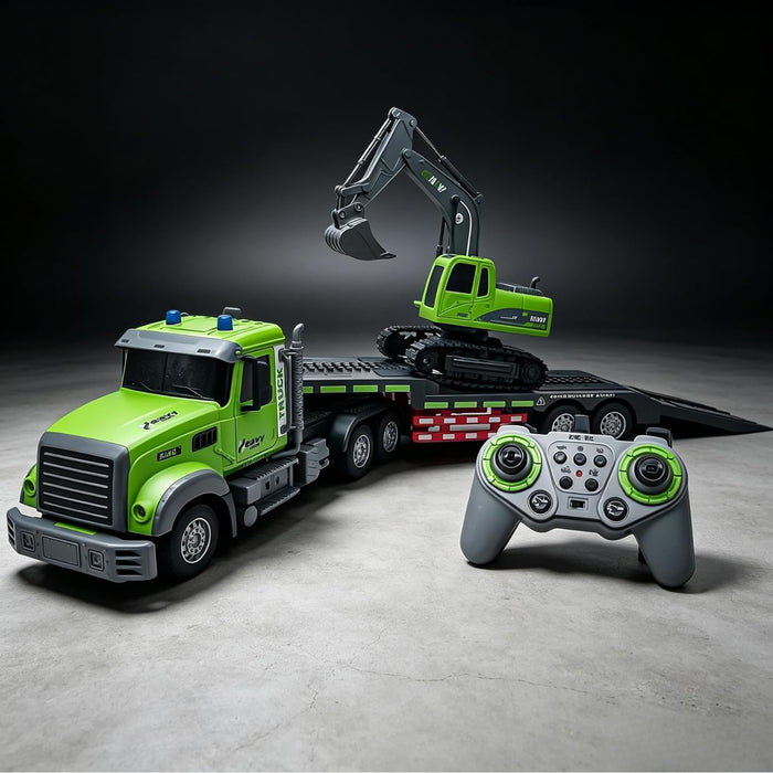 RC Heavy Flatbed Truck & Excavator Set, 2.4Ghz Remote Control Lights & Sounds