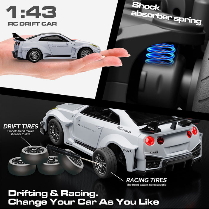 HStar 1/43 RC Remote Control Drift Car 4WD Gyro Alloy LED Model Toy RTR 911/GTR