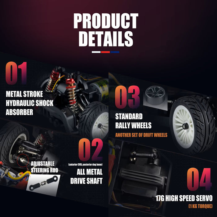 1/16 4WD Brushless RC Rally Drift Car, Subaru WRX WRC Style 2.4GHz Full Proportional Remote Control Vehicle, ESP Gyro Stabilization, 2 Sets of Tires, LED Lights, Metal Shocks, 60km/h High Speed Hobby RC Car, Sydney Local Stock