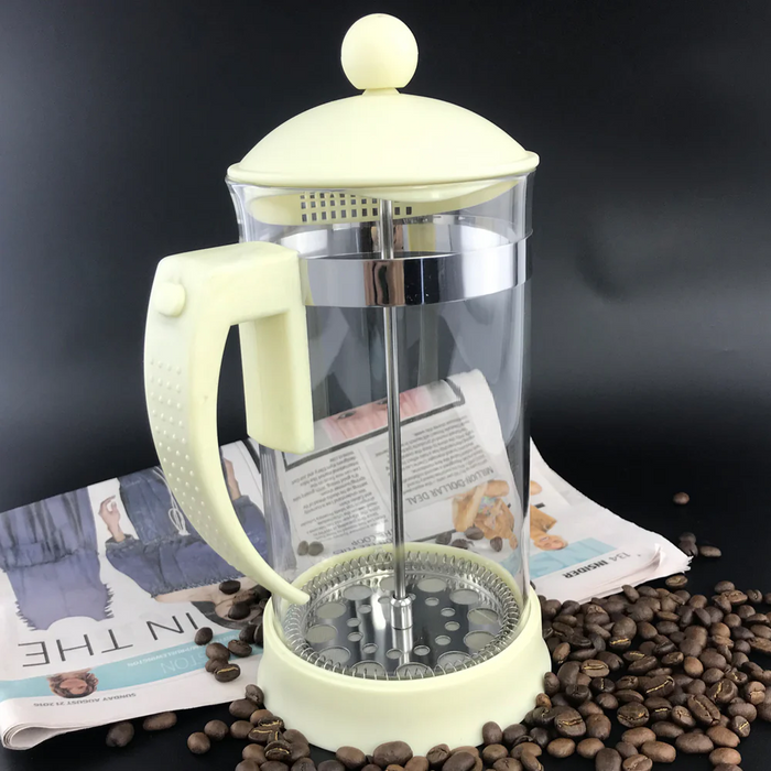 1000ml Glass Tea Coffee Maker Tea Pot Macaron Color French Press Coffee Plunger - YELLOW