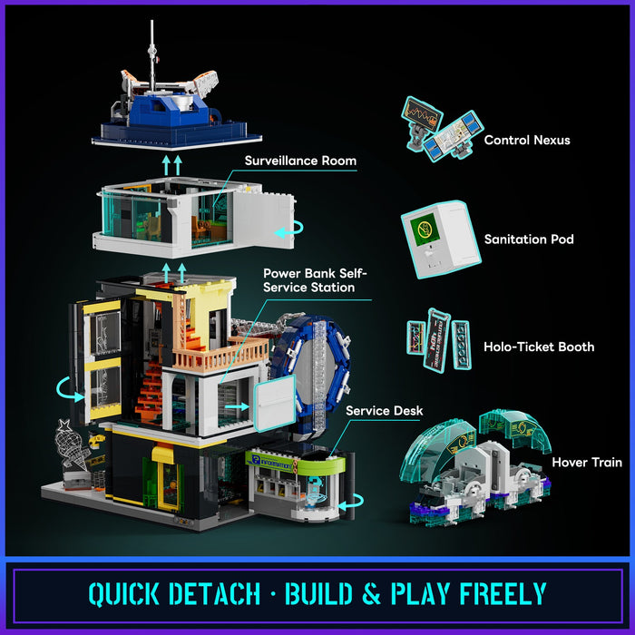 Lumibricks L9098 17006 Cyberpunk Floating Train Station 2760 Pcs LED Bricks Set
