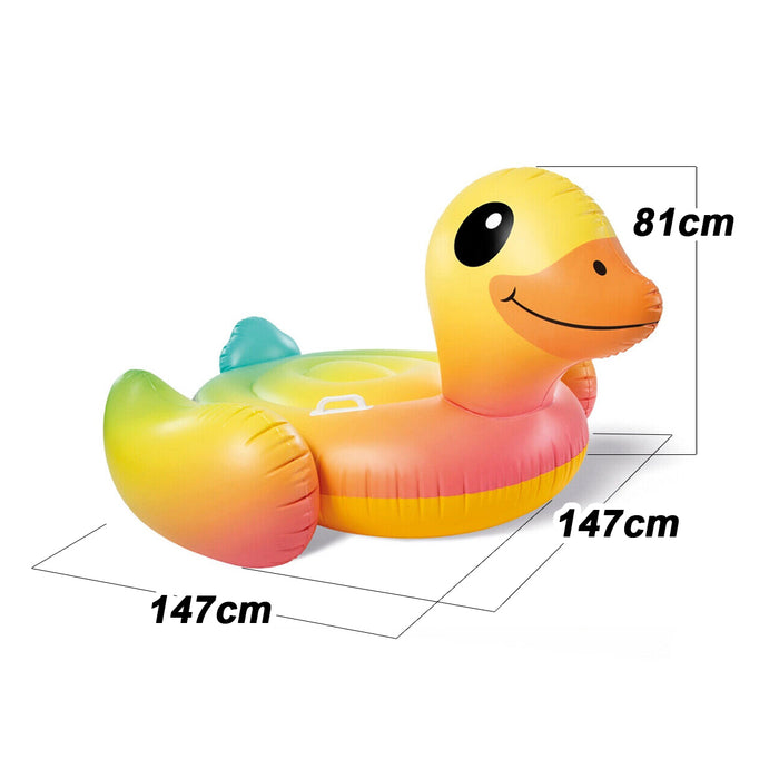 INTEX Kids Rainbow Duck 2Handles Swimming Pool Ride On Float Raft Beach AU STOCK