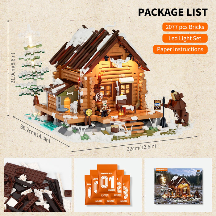 Lumibricks Hunting Cabin 10005 F9018 Retro House Series 2077PCS LED Blocks