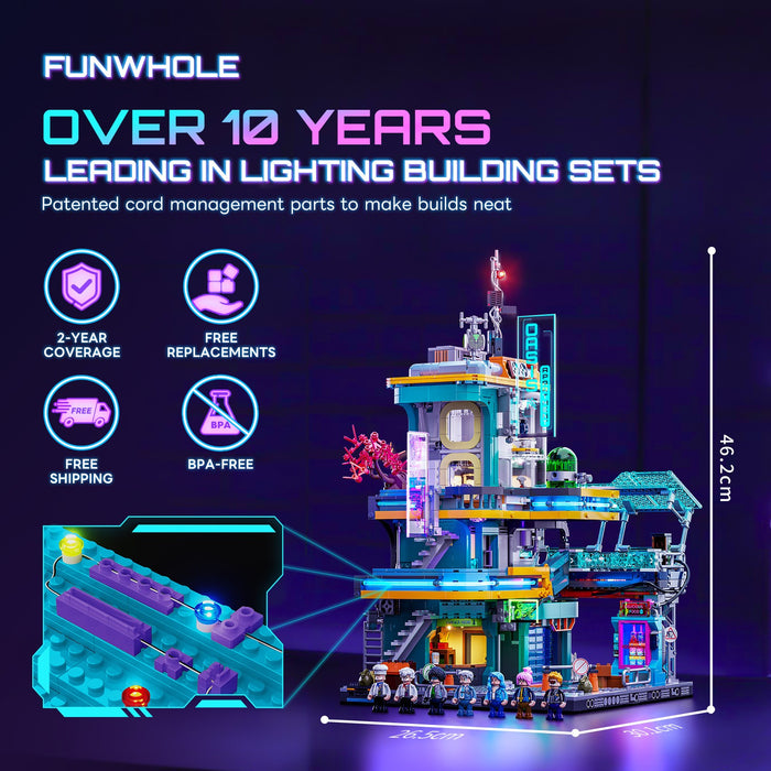 Lumibricks F9042 Cyberpunk Neoncity Apartment Building Blocks 2507PCS With LED